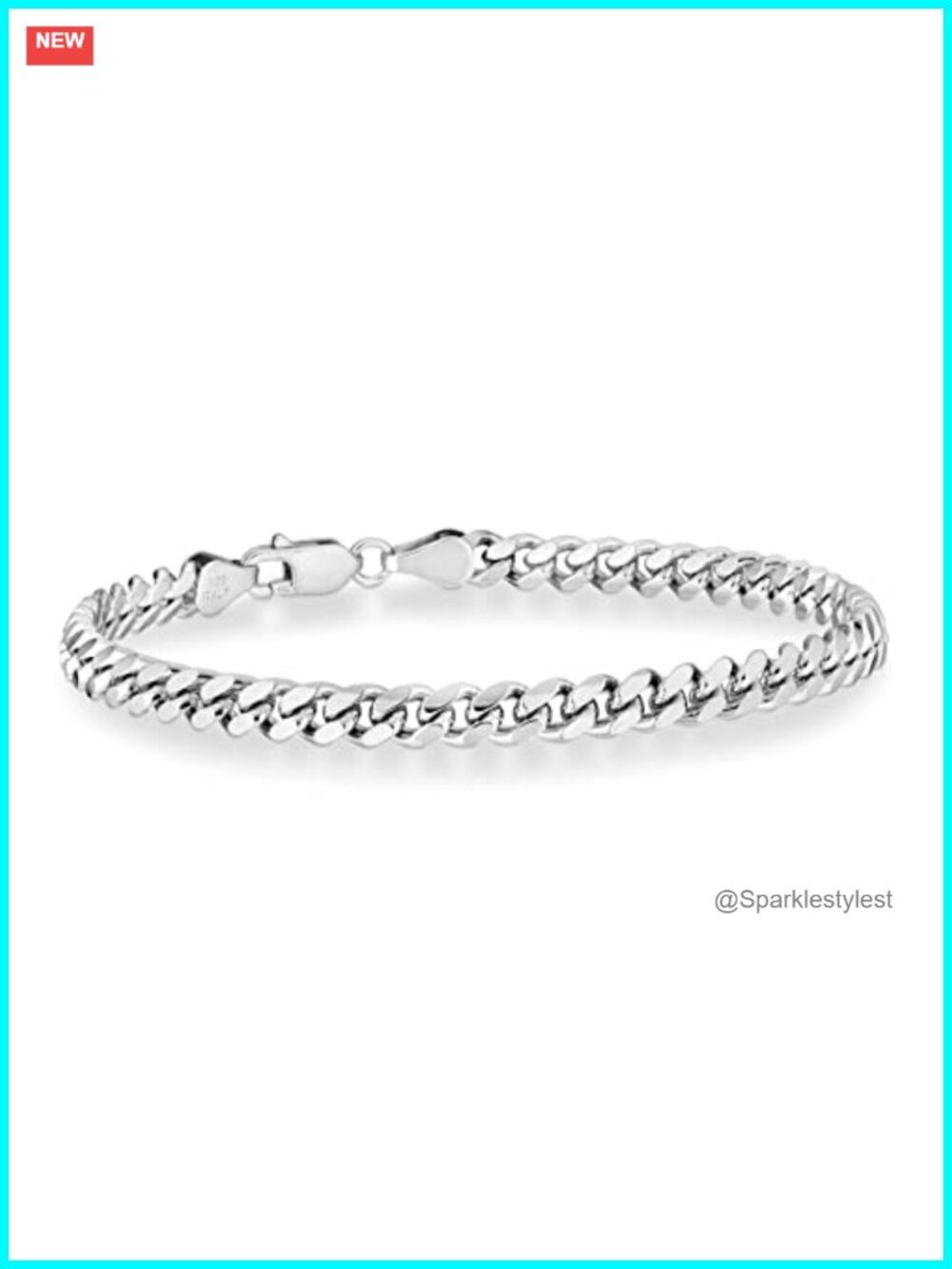 Italian 925 Sterling Silver Rhodium Plated Cuban Link Chain Bracelet Men